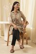 Honey Beige Cotton Floral Short Straight Kurta image number 0