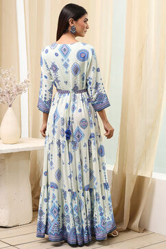 Ecru Viscose Rayon Tiered Printed Dress image number 3