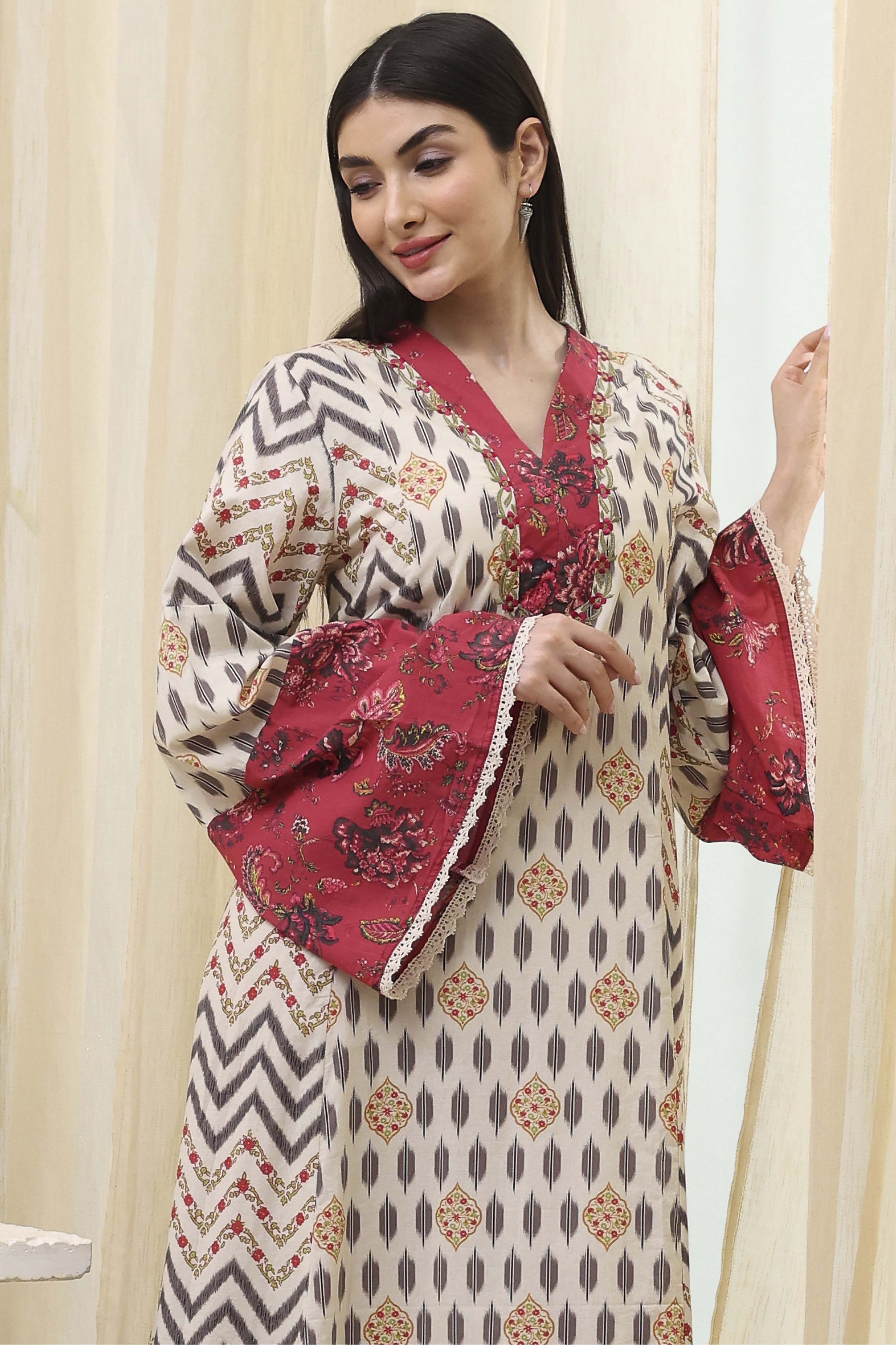 Off White Cotton A Line Fusion Wear image number 0