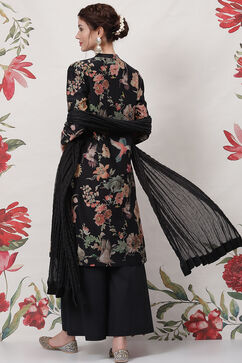 Rohit Bal Black Silk Straight Printed Suit Set image number 4