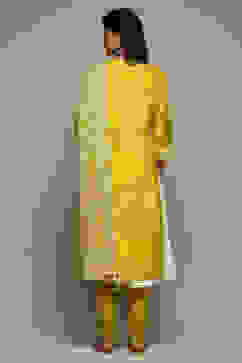 Lime Green Cotton Blend Layered Kurta Churidar Suit Set image number 5