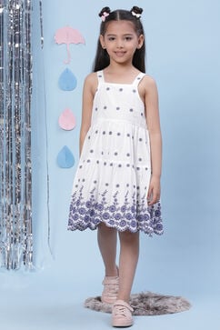 White Cotton Flared Embroidered Dress image number 5