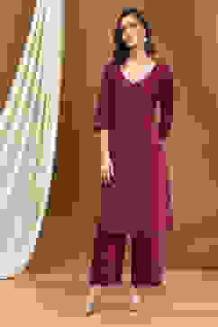 Mulberry Purple Viscose Straight Festive Kurta image number 4