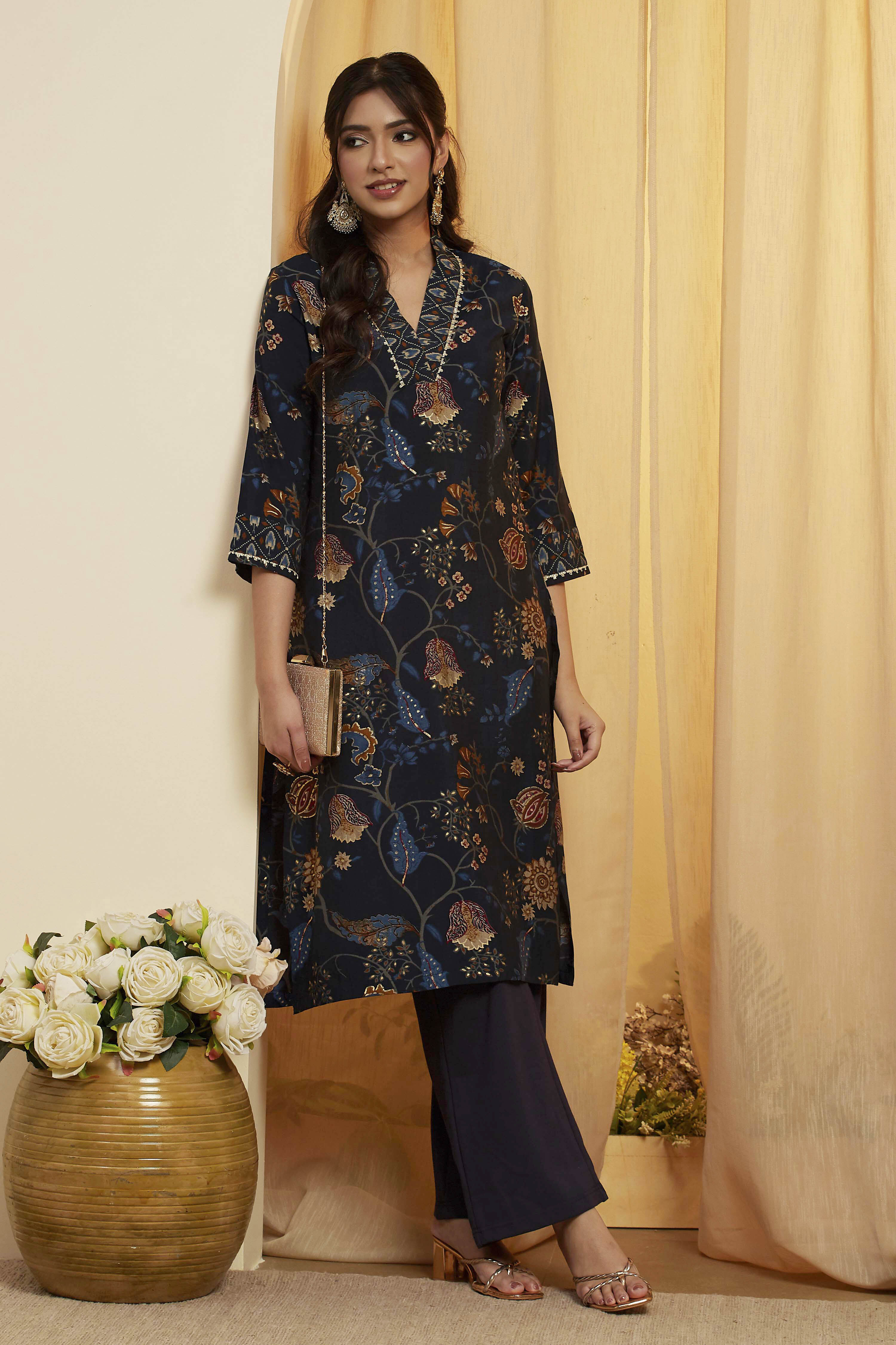 Blue Polyester Straight Kurta image number 0