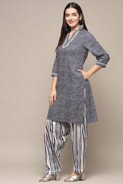 Navy Modal Straight Kurta Cross Yoke Salwar Suit Set image number 3
