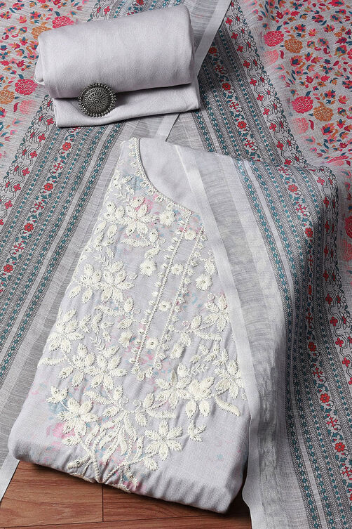 Grey Linen Unstitched Suit Set image number 0