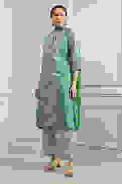 Sea Green Cotton Printed A-Line Suit Set image number 3