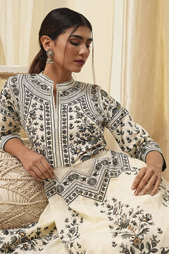 White and Black Cotton Printed Anarkali Kurta Set image number 0