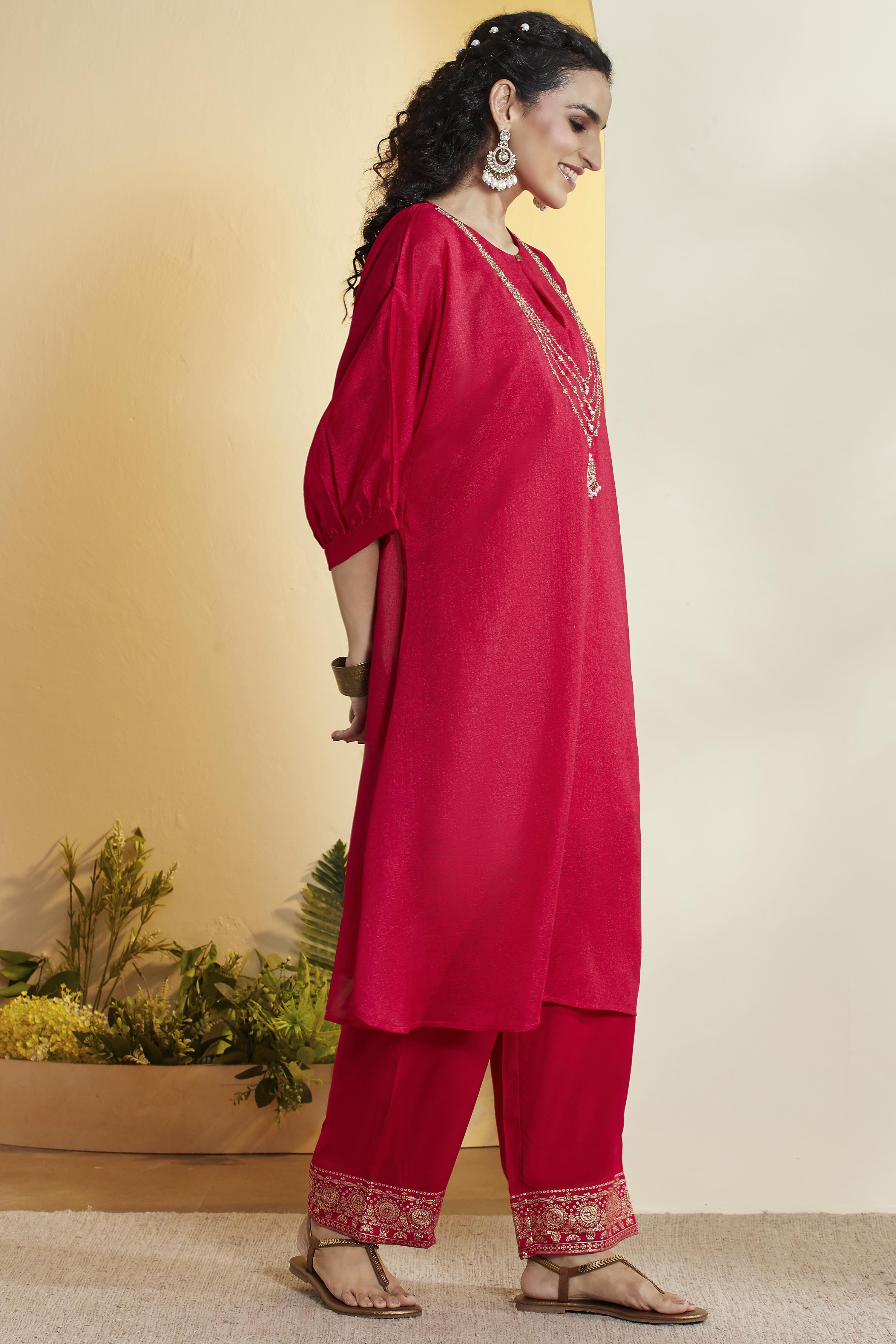 Royal Blue Yandyed Straight Kurta image number 4