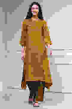 Mustard Yellow Viscose Rayon Straight Printed Kurta Pants Set image number 6