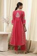 Coral-Red Silk Chanderi Gathered Suit Set image number 4