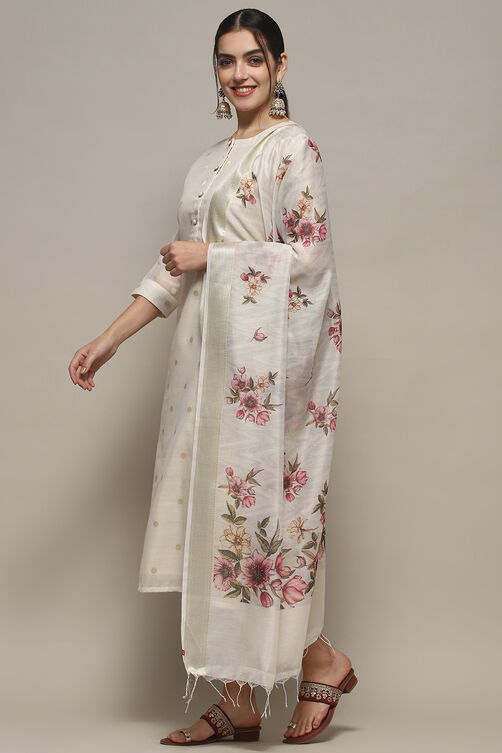 Off White Chanderi Unstitched Suit set image number 5