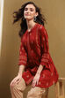 Navy Blue Floral Printed Gathered Short Kurta image number 6