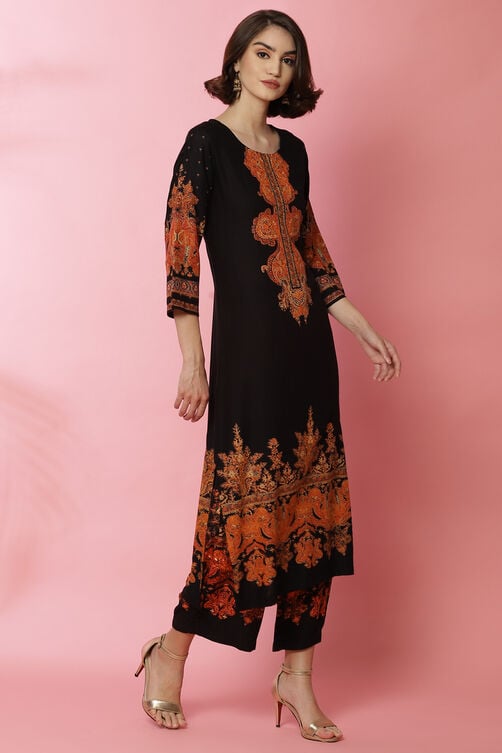 Black Straight LIVA Printed Kurta image number 3