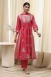 Coral-Red Silk Chanderi Gathered Suit Set image number 6