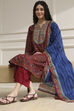 Rust and Blue Cotton Printed A-Line Suit Set