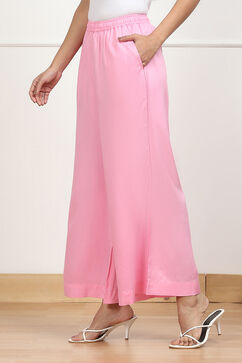 Pink Viscose Solid Straight Palazzo image number 2