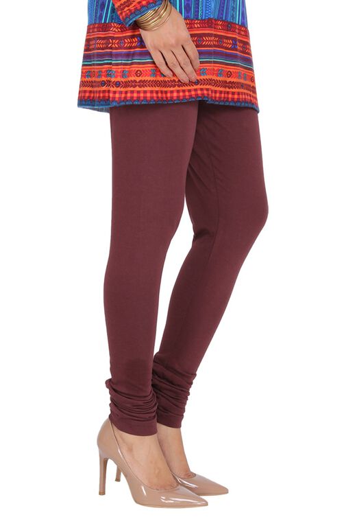 Brown Cotton Knitted Churidar image number 1