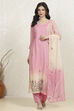 Pink Cotton Hand Embroidered Unstitched Suit Set image number 7