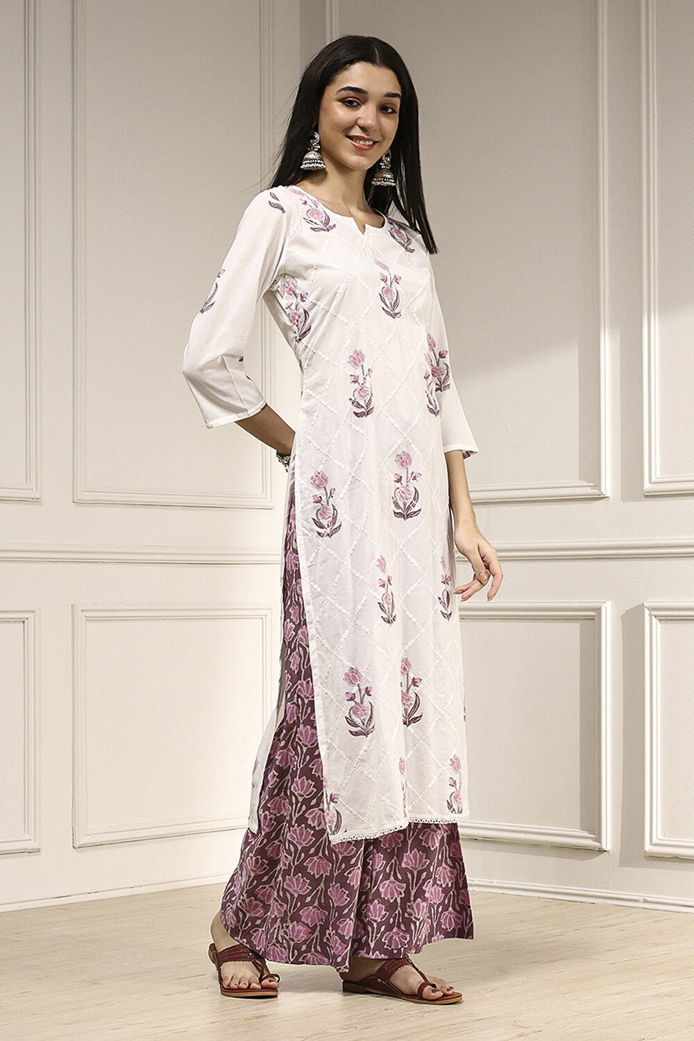 Purple Cotton Hand Block Print Unstitched Suit Set image number 6