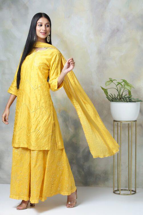Yellow Viscose Kurta Garara Suit Set image number 5
