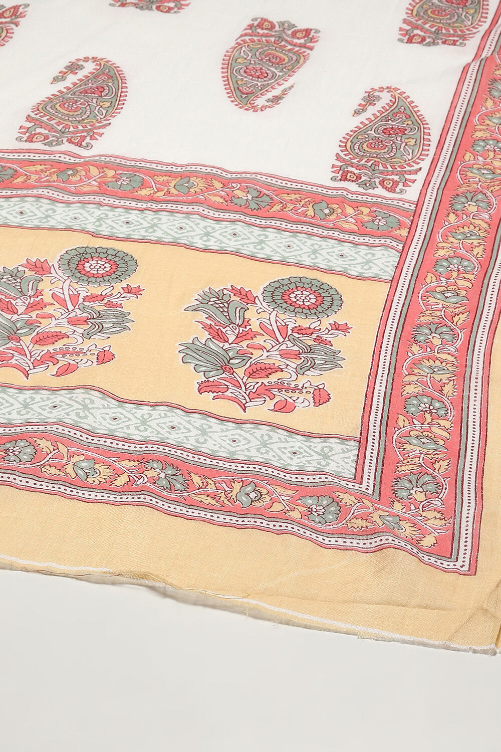 Dull Yellow Cotton Handloom Unstitched Suit Set image number 4