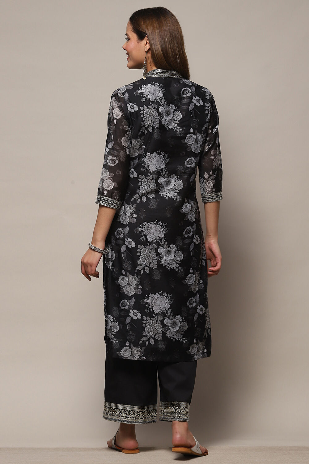 Blue Black Polyester Straight Suit Set image number 5