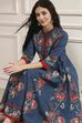 Blue Cotton Printed Anarkali Suit Set