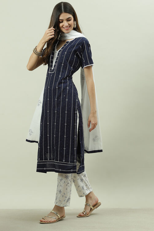 Blue Cotton Power Loom Unstitched Suit Set image number 5