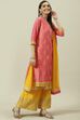 Pink & Yellow Printed Layered Kurta Palazzo Suit Set image number 7