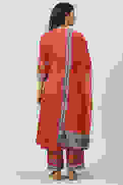 Coral Cotton Kalidar Kurta Narrow Palazzo Suit Set image number 4