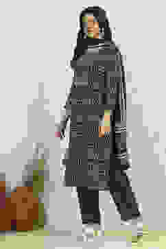 Indigo Cotton Machine Embroidered Unstitched Suit Set image number 4