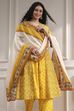 Beige Cotton Printed A-Line Suit Set image number 6