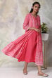 Pink Cotton Double Layered Printed Kurta Dress