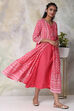 Pink Cotton Double Layered Printed Kurta Dress image number 0