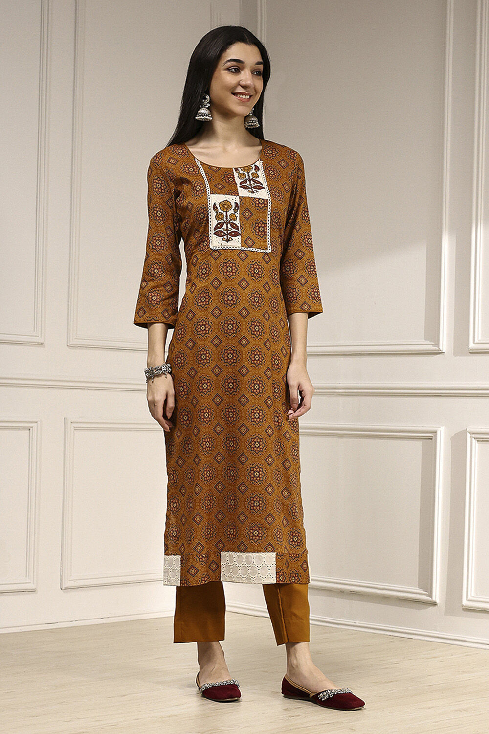 Maroon Cotton Hand Embroidered Unstitched Suit Set image number 6