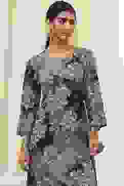 Charcoal Floral Printed Straight Kurta image number 1