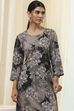 Charcoal Floral Printed Straight Kurta image number 1