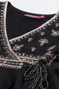 Black Art Silk Anarkali Straight Kurta Palazzo Suit Set image number 1