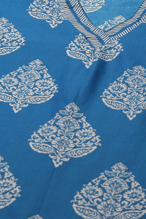 Buy Royal Blue Cotton Straight Printed Kurta Straight Palazzo Suit Set ...