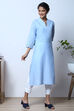 Powder Blue Cotton Flax Straight Kurta image number 2