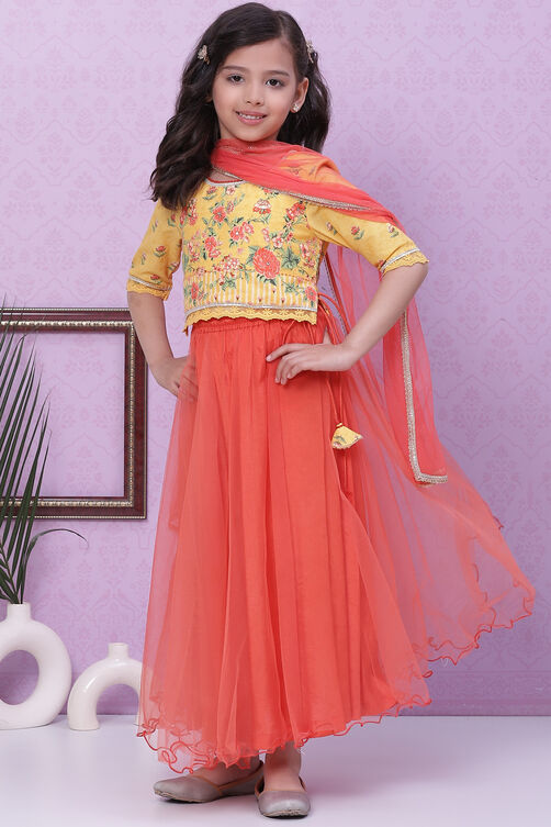 Yellow Orange Cotton Lycra Lehenga Set image number 5