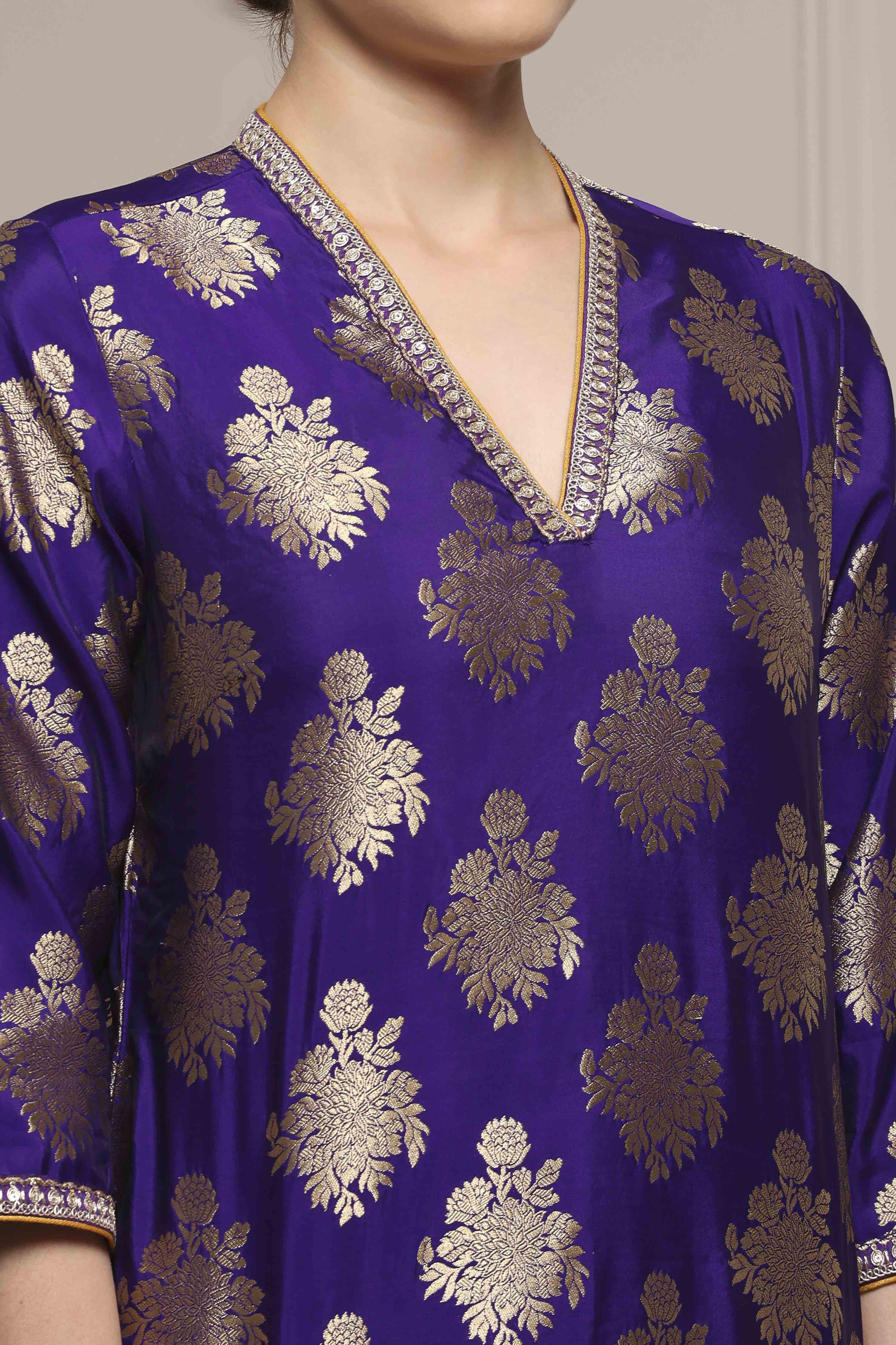 Purple Art Silk Printed Straight Co-ord Set image number 1