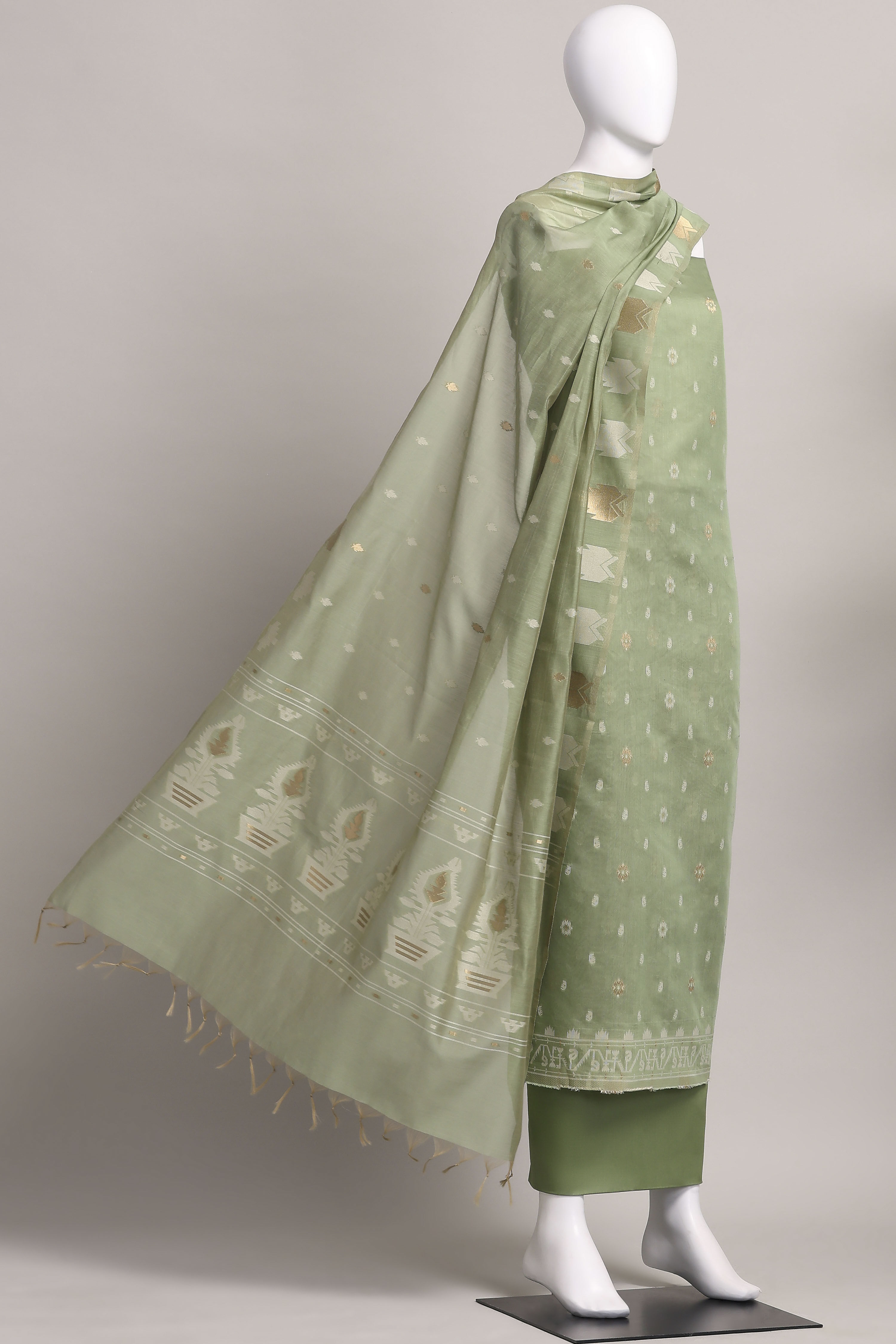 Mehendi Cotton Printed Embroidered Unstitched Suit Set image number 4