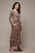 Beige & Brown Cotton Blend Flared Printed Dress image number 4