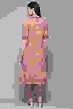 Peach Grey Rayon Straight Kurta Set image number 4