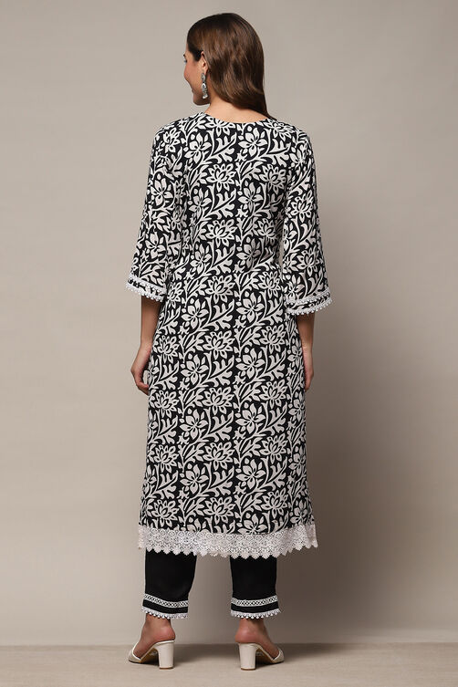 White Black Rayon Unstitched Suit Set image number 6