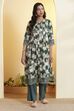 Green Cotton A-Line Kurta image number 5