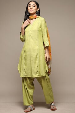 Green Cotton Blend A-Line Kurta Salwar Suit Set image number 6