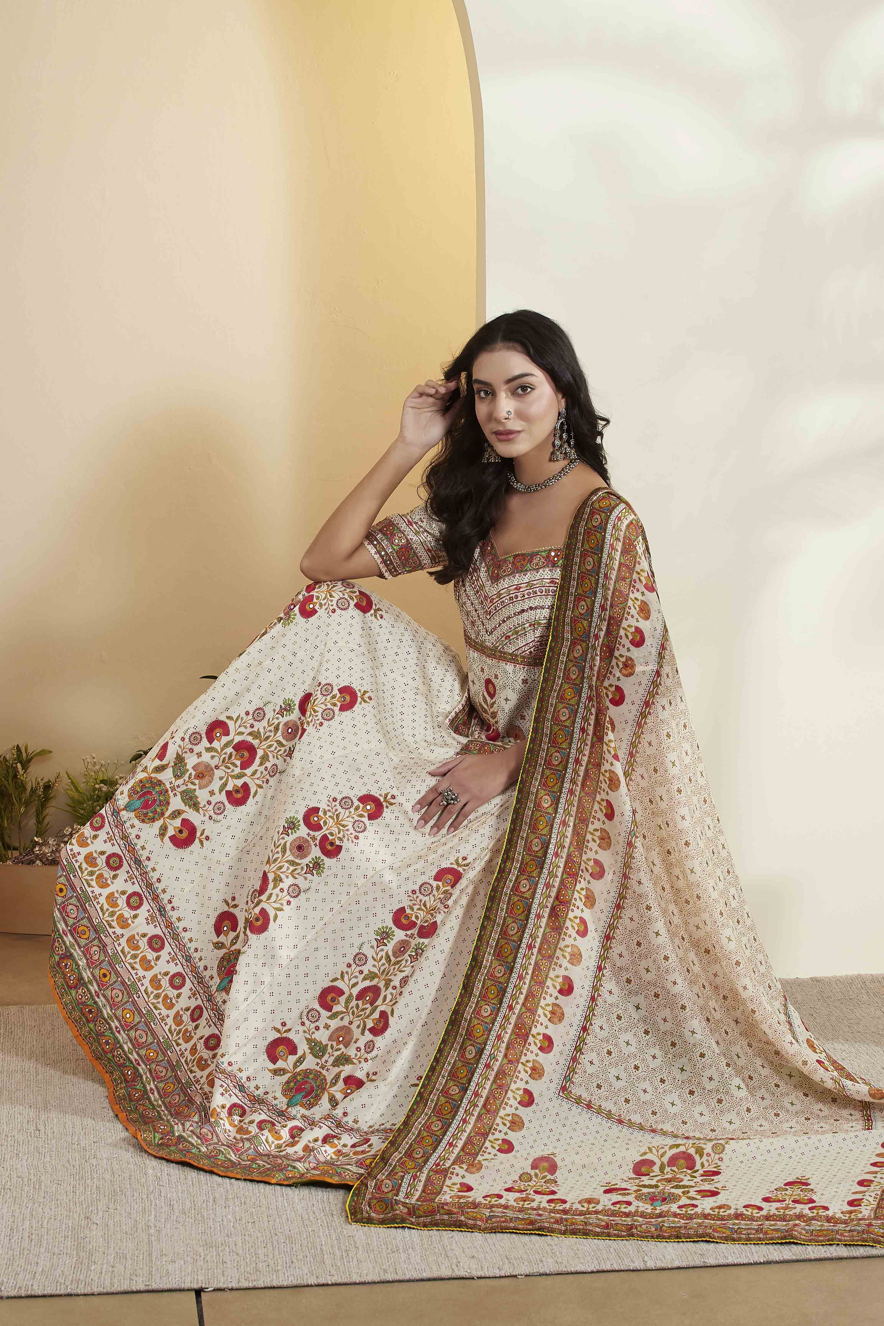 Navy Blue Cotton Silk Printed Lehenga Set image number 0